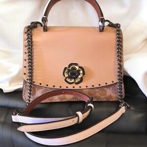 Coach Parker Top Handle In Signature Canvas with beautiful rose closure